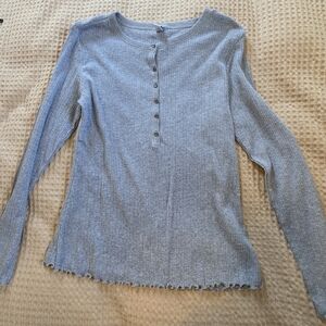 Old Navy Light Gray Ribbed Long Sleeve Tee